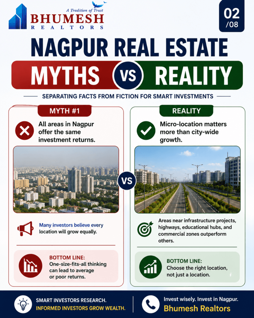 Nagpur Real Estate Myths vs Reality – Common misconceptions about property investment in Nagpur explained.