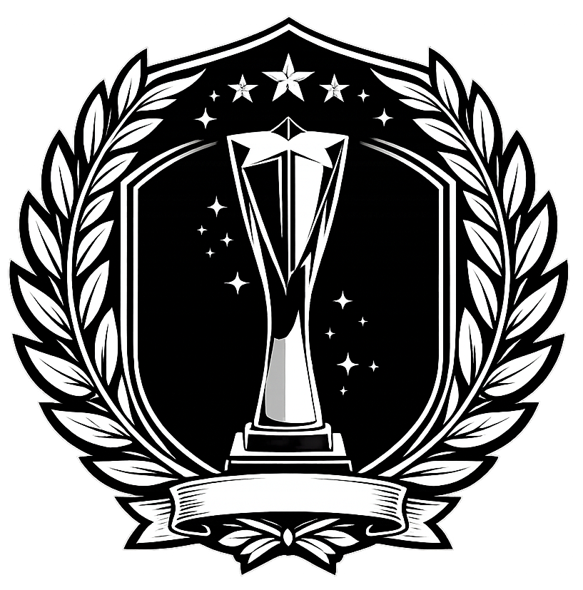 Award badge with trophy and laurel e1783675522604